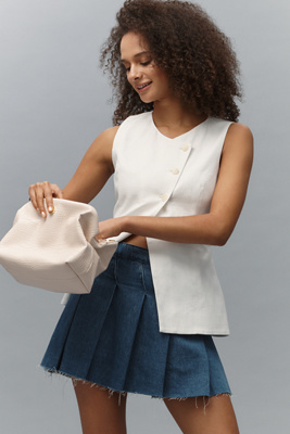PILCRO SLANT-PLEATED DENIM SKORT 