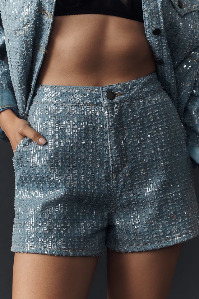 Flat White Sequin Houndstooth Shorts #2