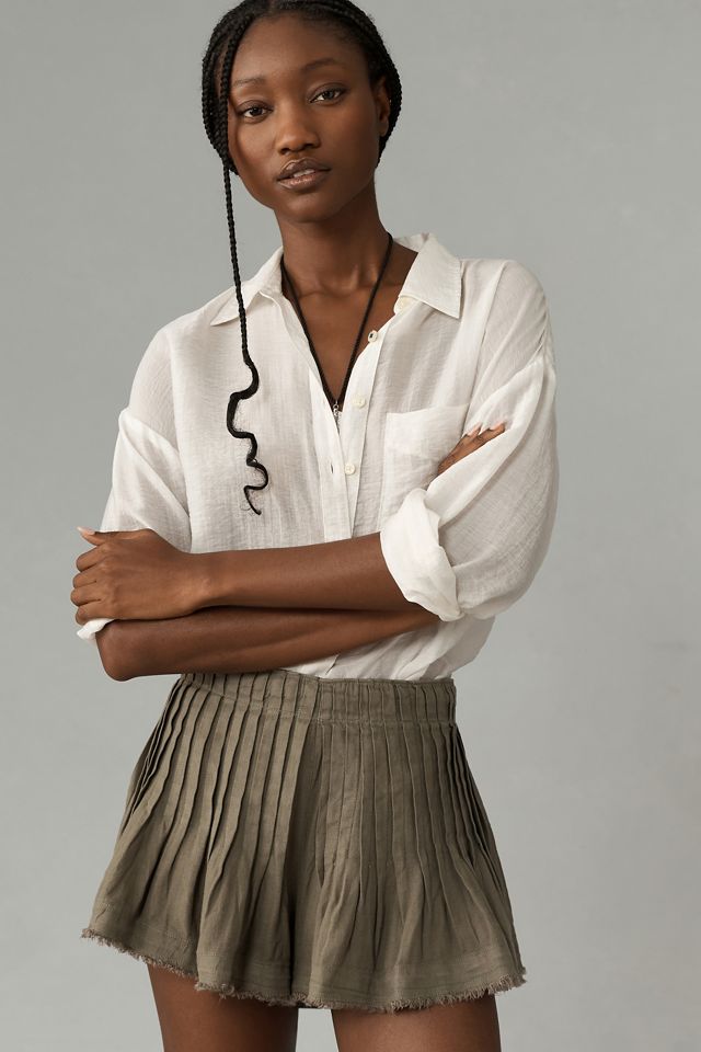 By Anthropologie Pleated Linen Skirty Shorts #2