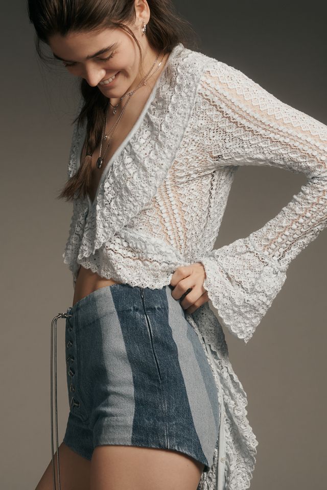 Retrofete Aleyna Lace-Up Paneled Denim Shorts #2