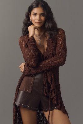 By Anthropologie Studded Faux Leather Shorts In Brown