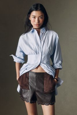By Anthropologie Studded Faux-Leather Shorts