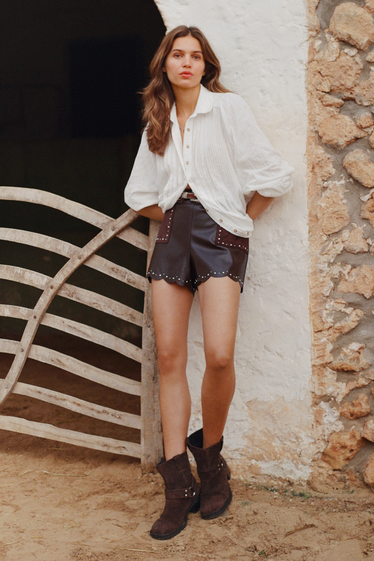 By Anthropologie Studded Faux Leather Shorts