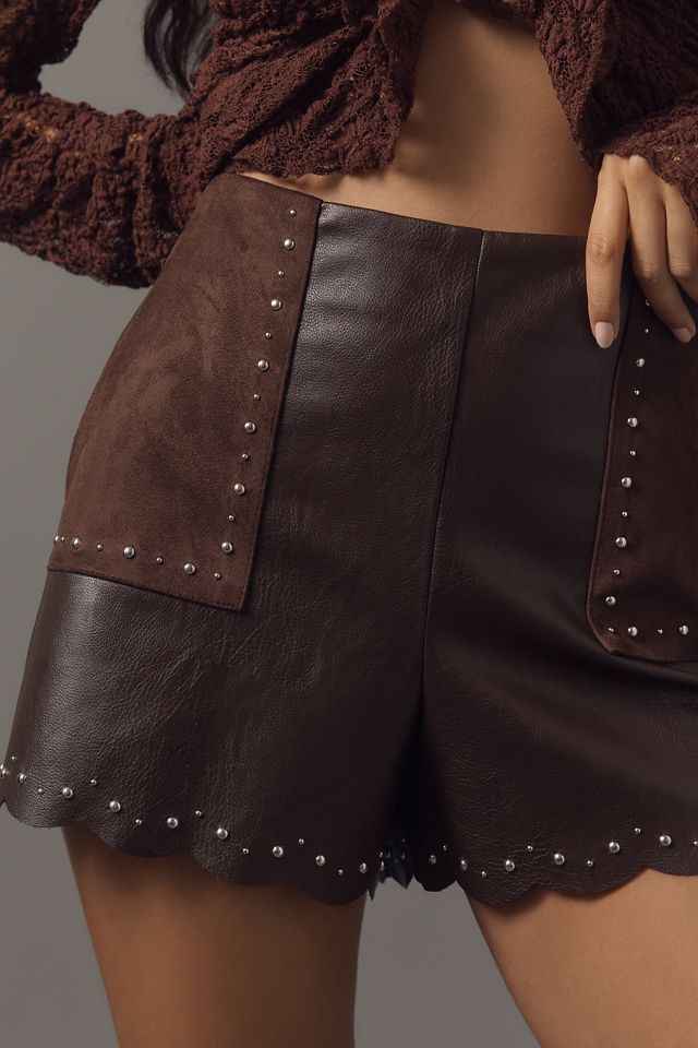 By Anthropologie Studded Faux-Leather Shorts