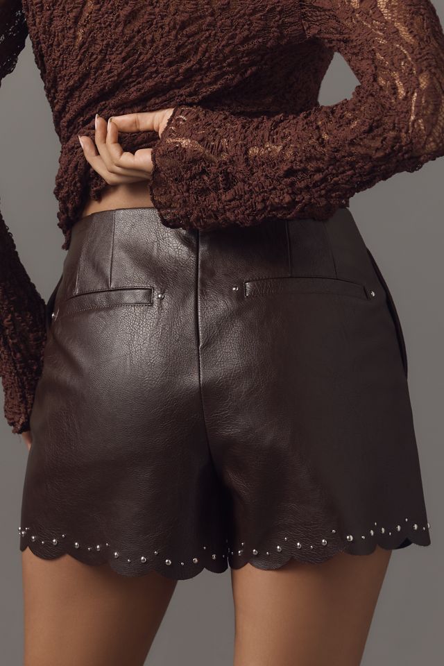 By Anthropologie Studded Faux-Leather Shorts