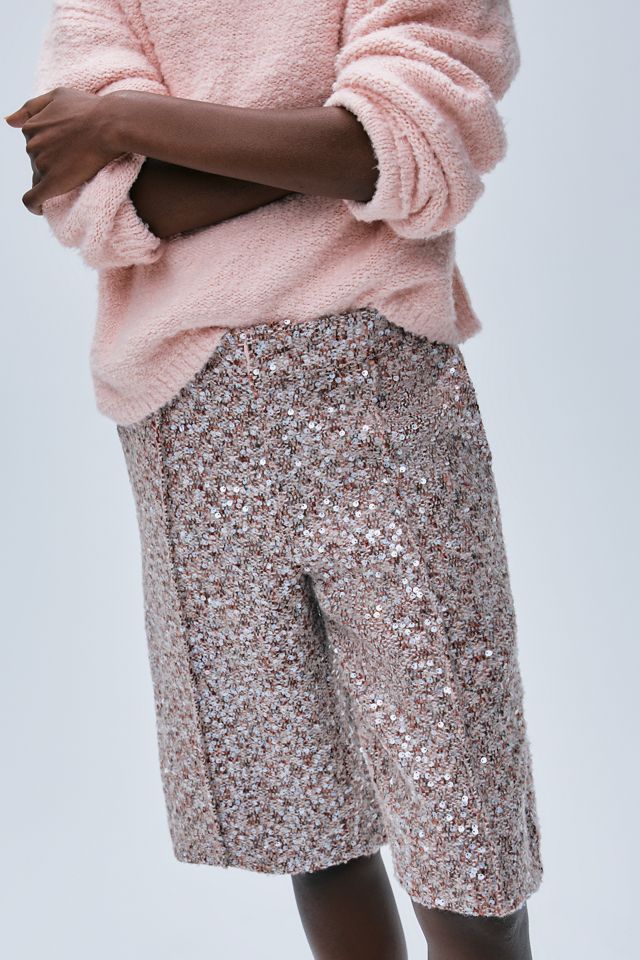 Maeve Wool Blend Sparkle Tweed Shorts #1