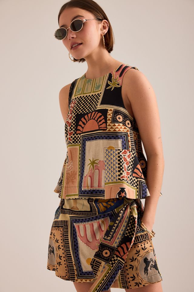 By Anthropologie Linen-Blend Printed Skort  #1
