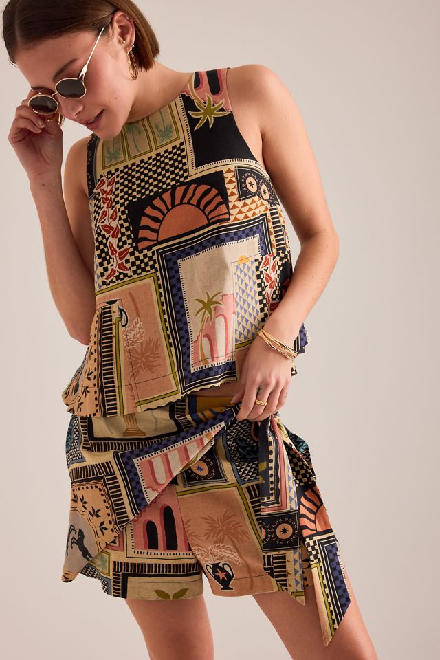 By Anthropologie Linen-Blend Printed Skort  #3