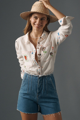 Hudson Harlow High-rise Frayed Darted Denim Shorts