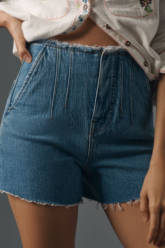 Hudson Harlow High-Rise Frayed Darted Denim Shorts #1