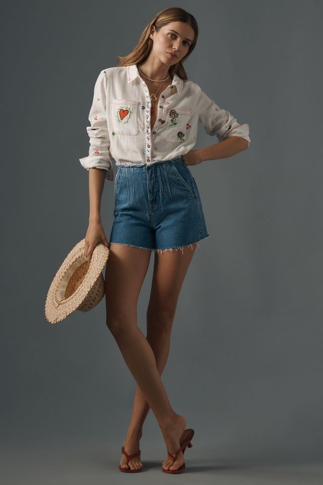 Hudson Harlow High-Rise Frayed Darted Denim Shorts #2