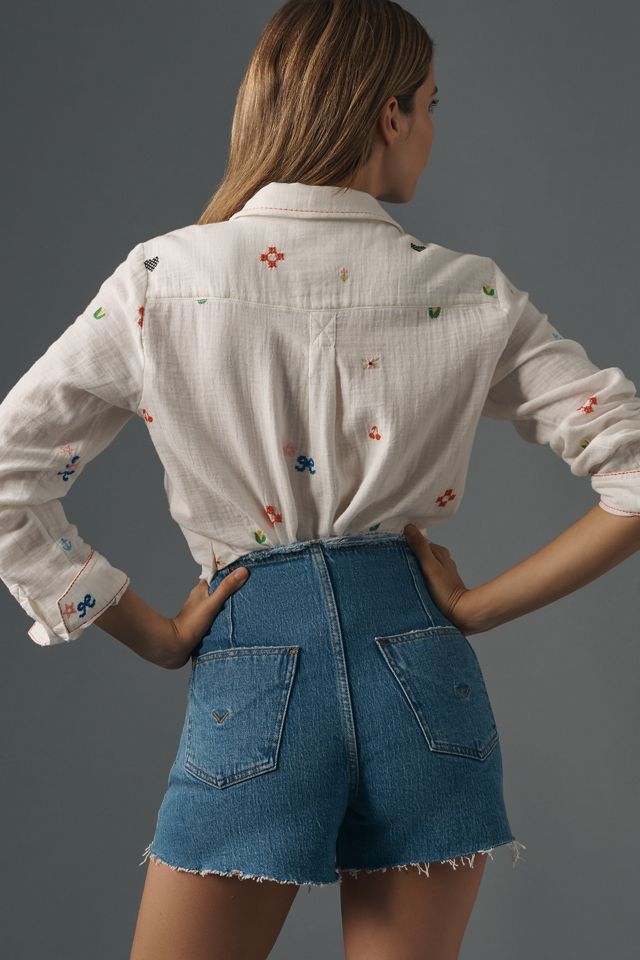 Hudson Harlow High-Rise Frayed Darted Denim Shorts #3