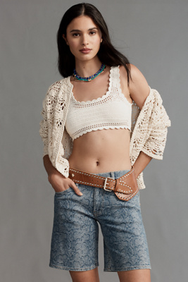 Hudson London Low-rise Long Denim Shorts In Blue
