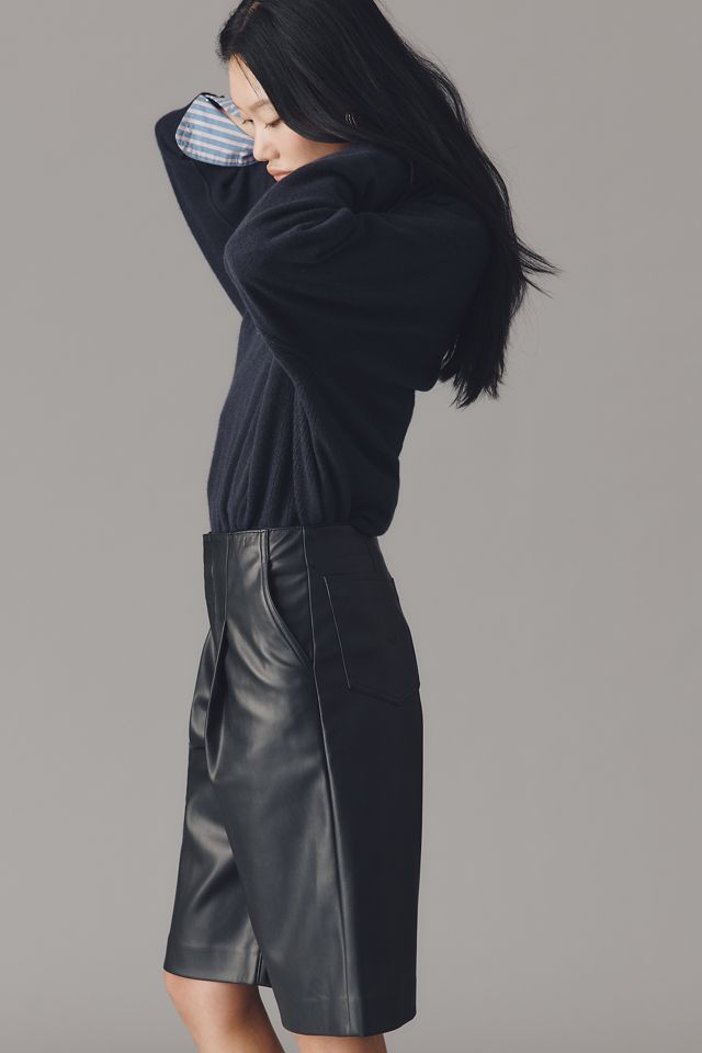 Hudson Faux Leather Pleated Trouser Bermuda Shorts #3