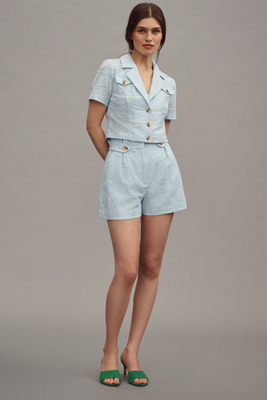 Shop Walter Baker Marcel Seychelles Embroidered Paperbag Shorts In Blue