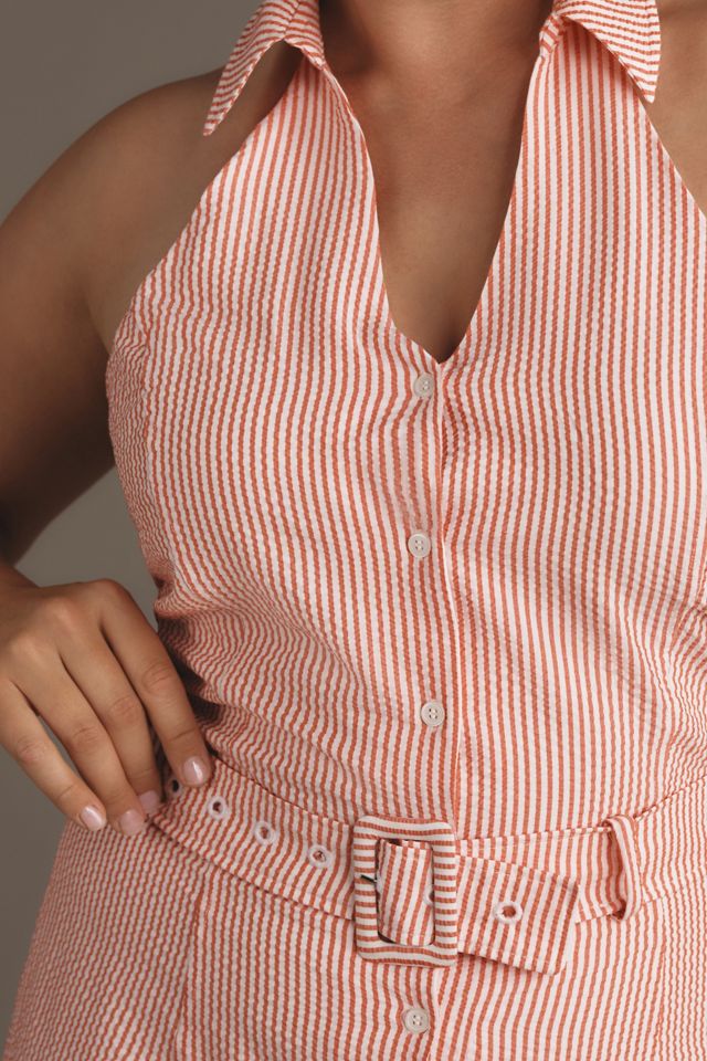 Maeve Halter Button-Front Romper #7