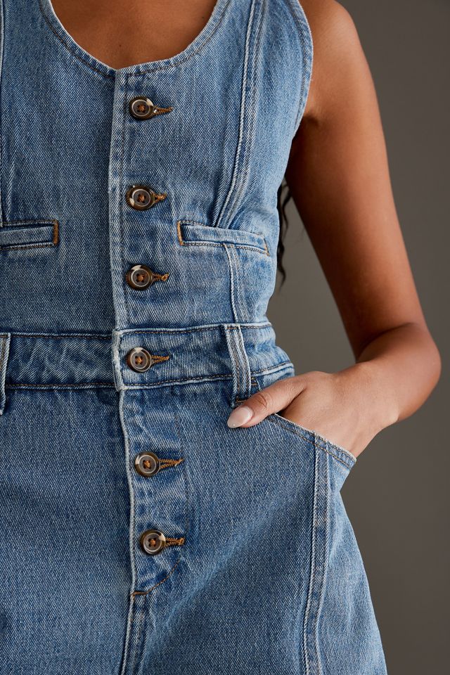 Phoebe Super Soft Denim Waistcoat with Oversized Frill Collar & Side Pockets by Seventy Mochi - Summer Vintage