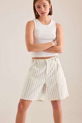 Seventy + Mochi Shorts in Denim Ali a Righe con Linguetta