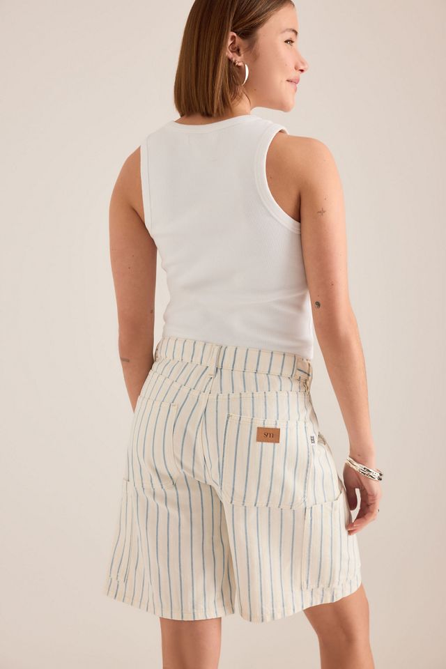 Seventy + Mochi Shorts in Denim Ali a Righe con Linguetta #1