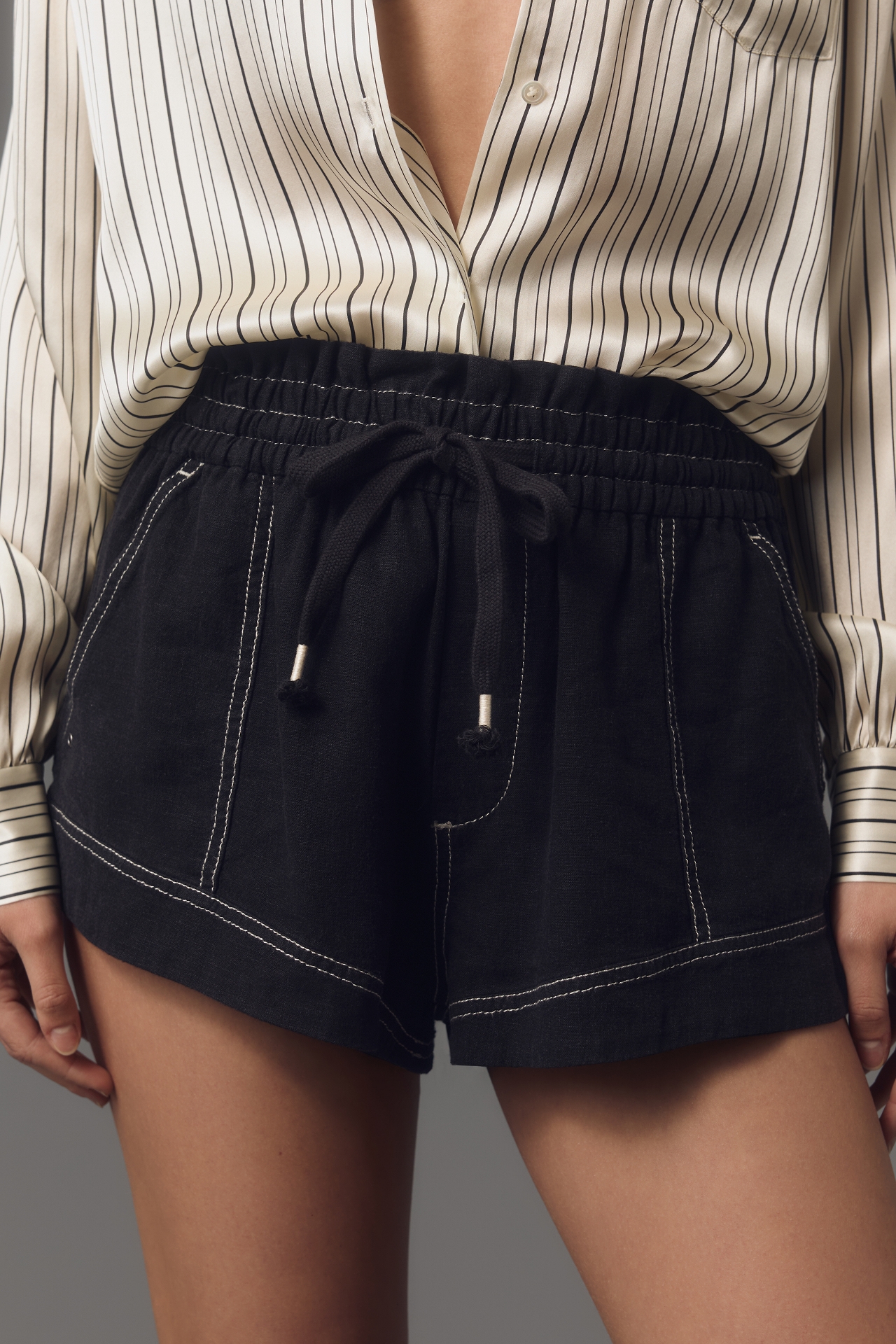 By Anthropologie Linen Pitched Tie-Waist Shorts