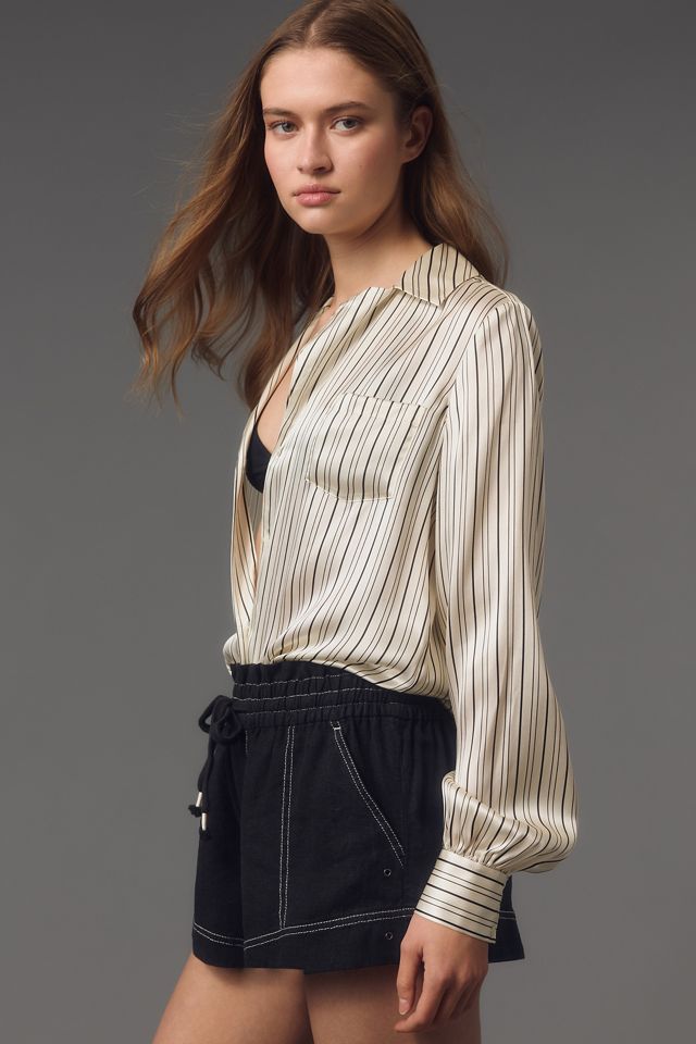 By Anthropologie Linen Pitched Tie-Waist Shorts #3