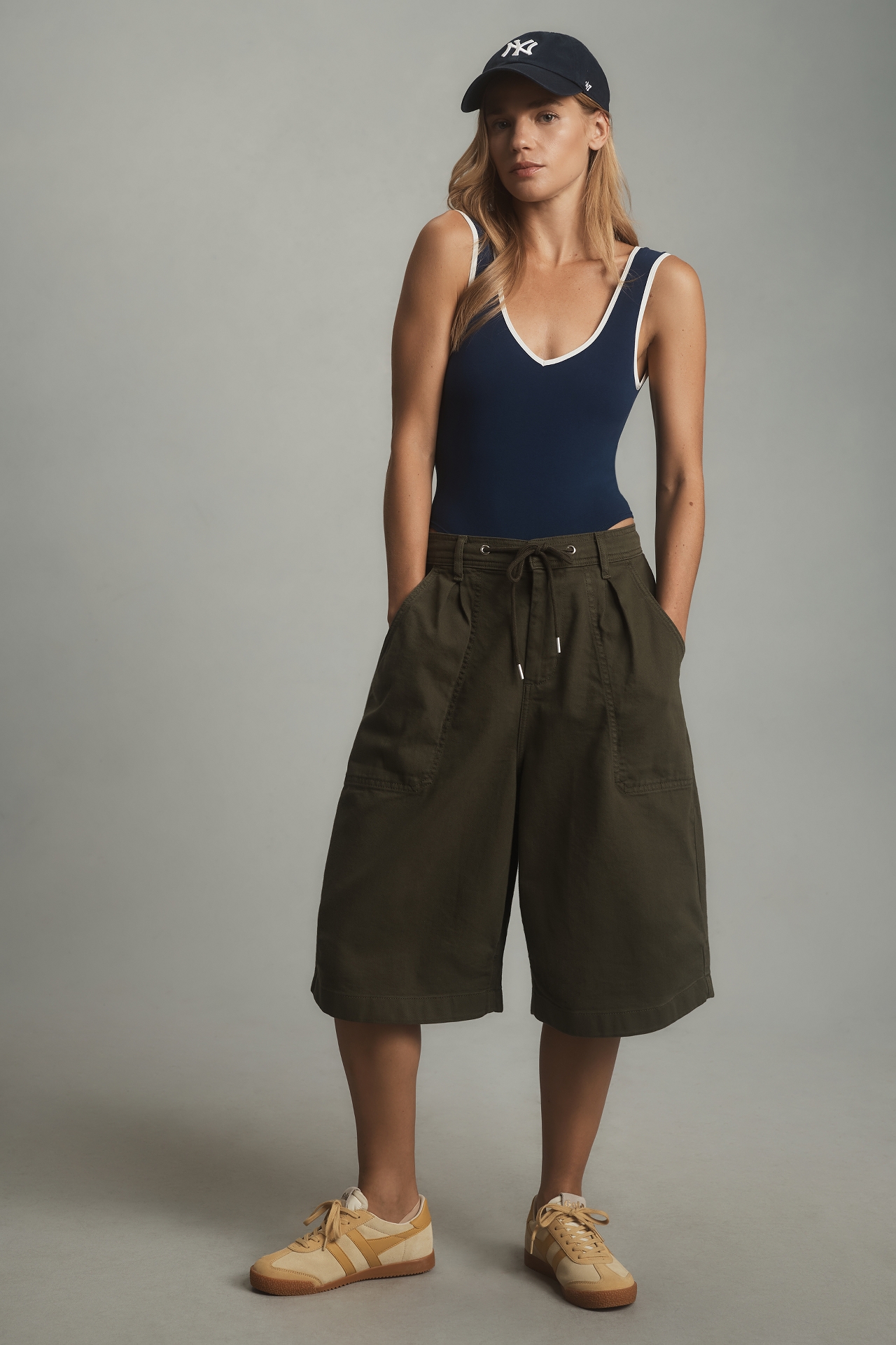 By Anthropologie Long Baggy Camo Shorts