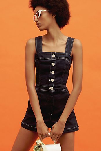 The Portside Button-Front Romper by Maeve: Denim Edition