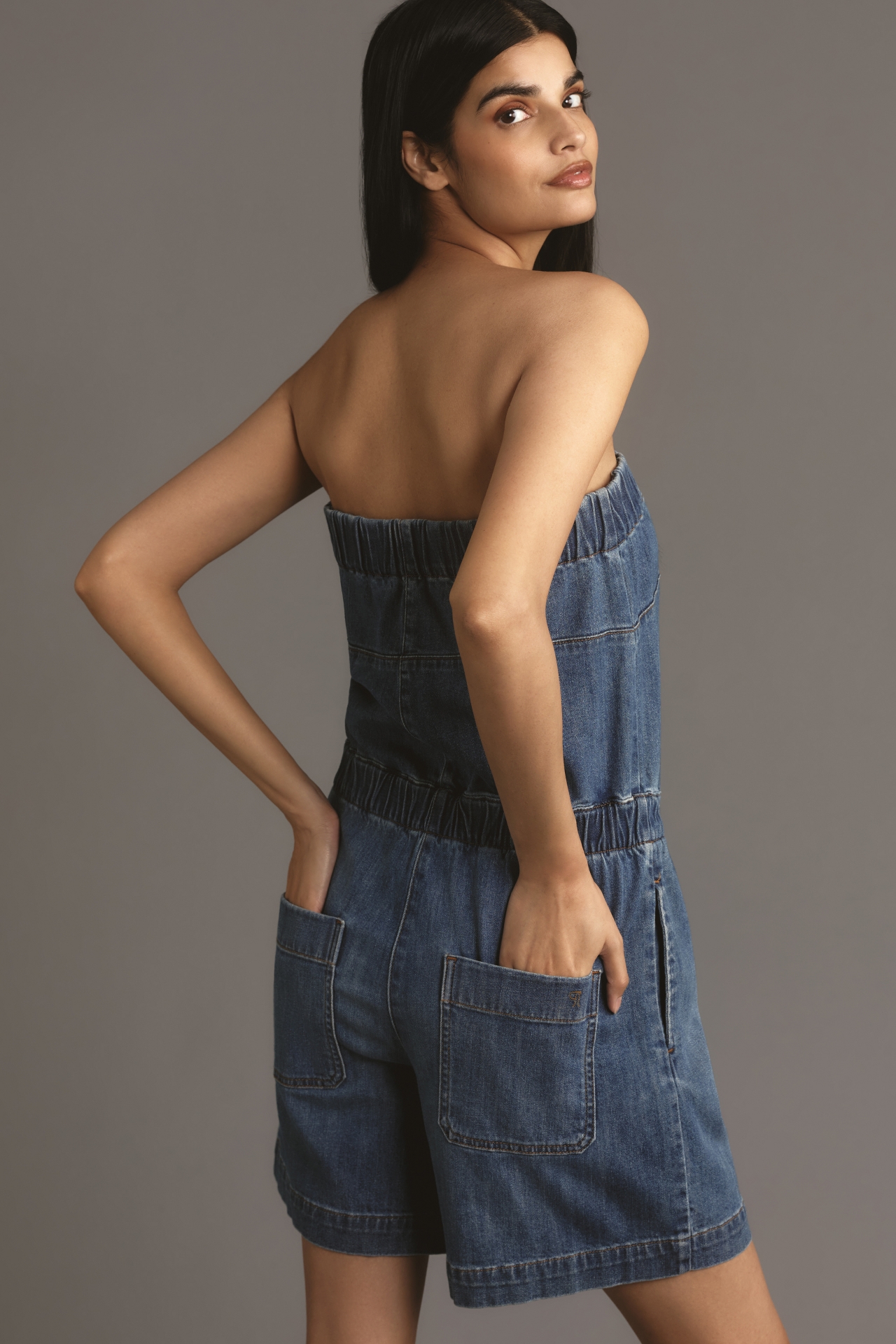 Pilcro Strapless Denim Romper