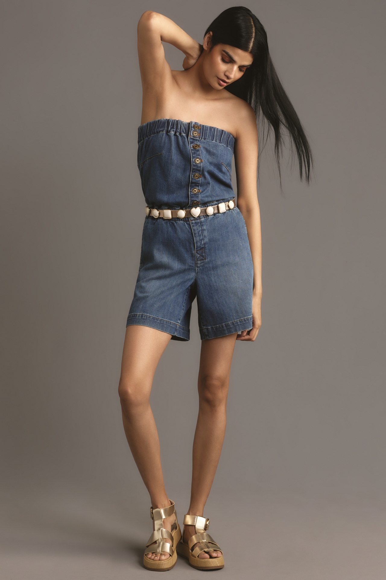 Pilcro Strapless Denim Romper