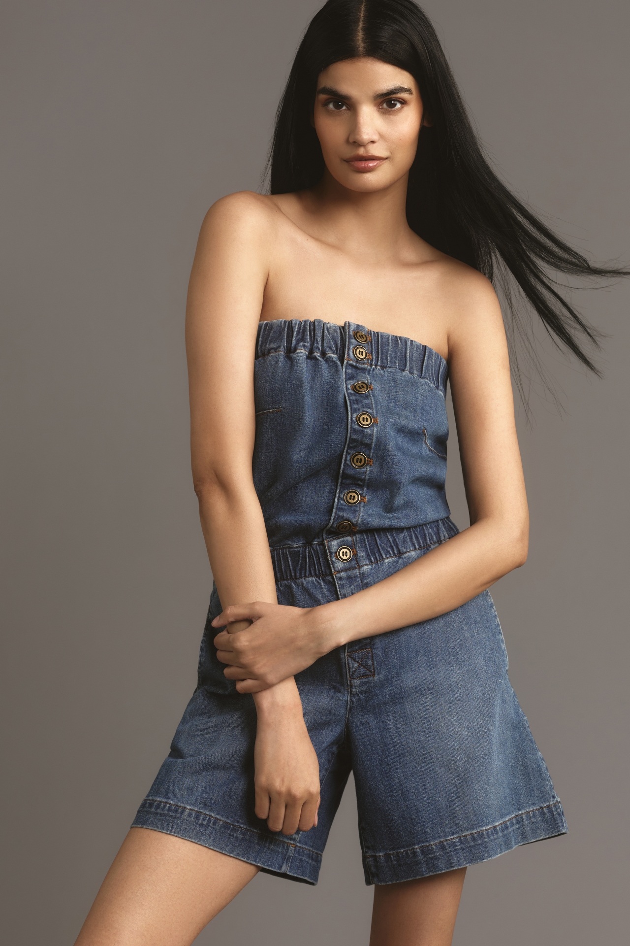 Pilcro Strapless Denim Romper