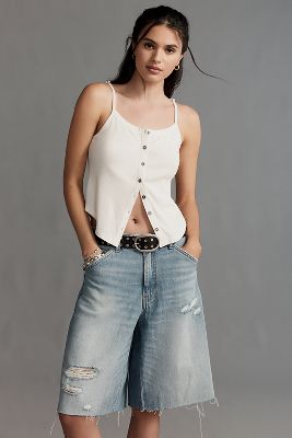 PILCRO ELASTIC-BACK DENIM BERMUDA SHORTS 