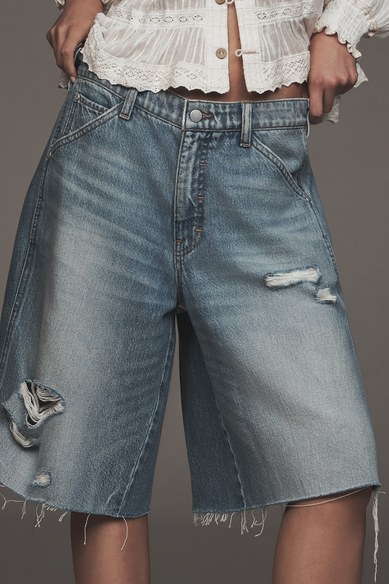 Pilcro Elastic-Back Denim Bermuda Shorts