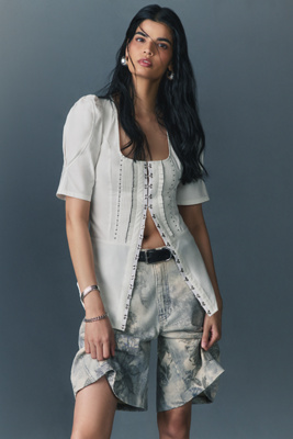 Pilcro The Adi Mid-rise Relaxed Bermuda Shorts By  In Blue