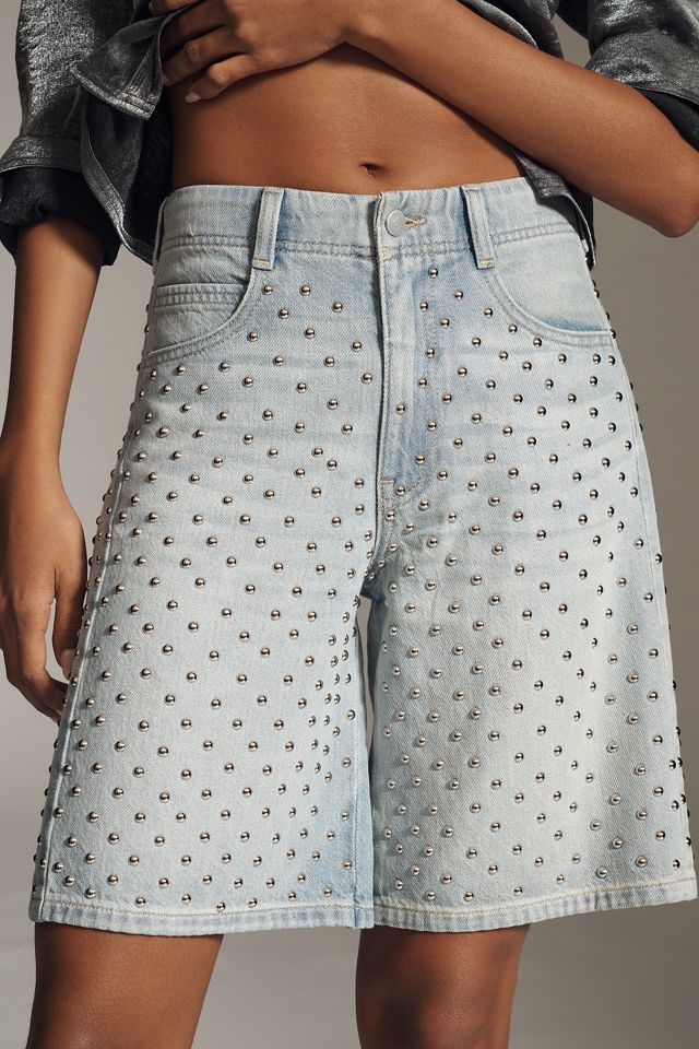 The Adi Studded Mid-Rise Relaxed Bermuda Shorts by Pilcro #1