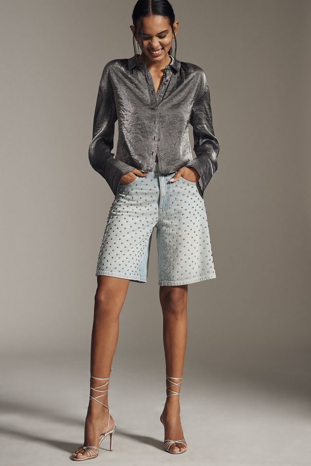 The Adi Studded Mid-Rise Relaxed Bermuda Shorts by Pilcro #2