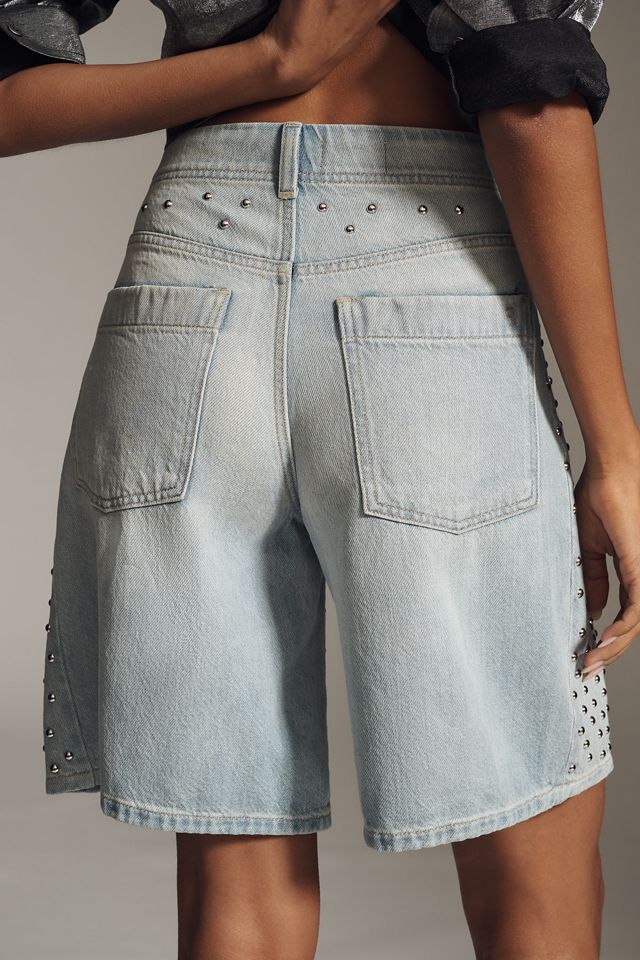 The Adi Studded Mid-Rise Relaxed Bermuda Shorts by Pilcro #3