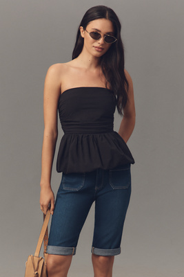 PILCRO MID-RISE PATCH POCKET DENIM BERMUDA SHORTS 