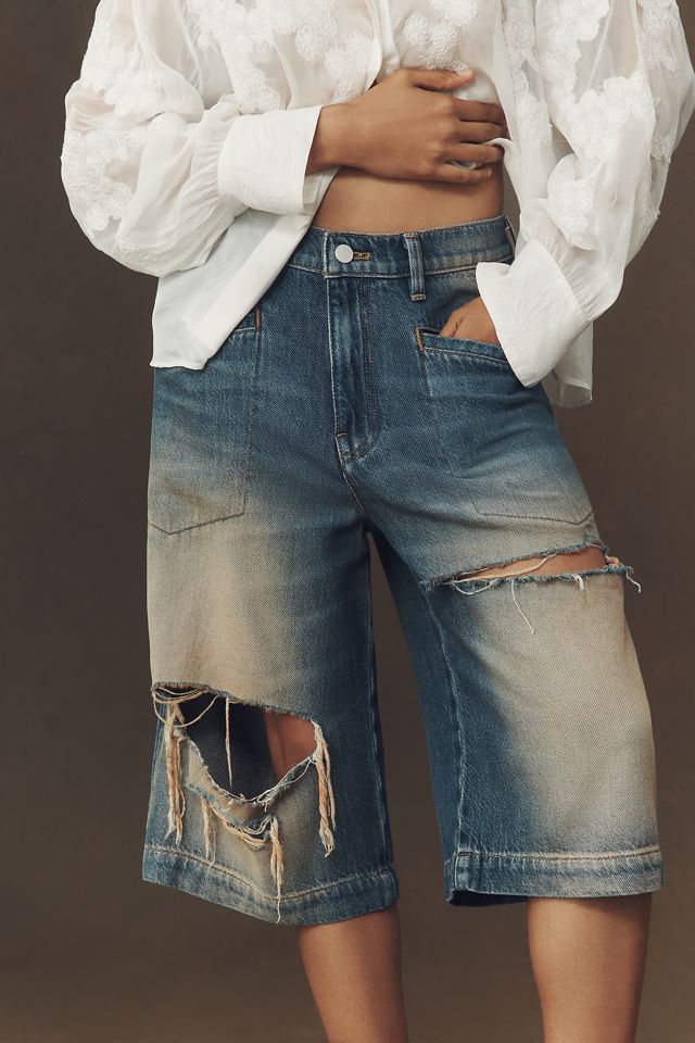 Pilcro Destroyed Knee-Length Washed Denim Shorts #2