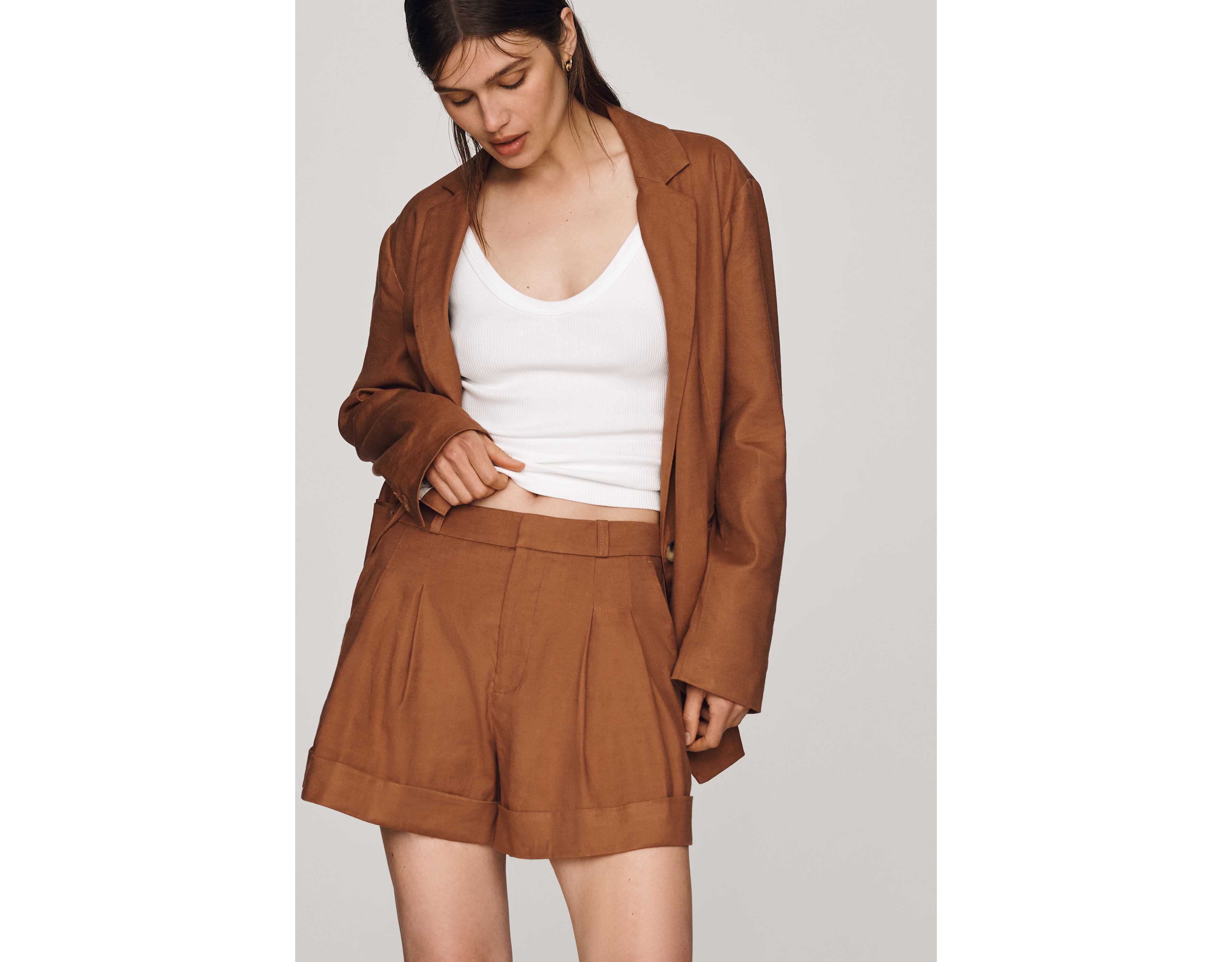 Maeve Avery Linen Stretch Roll Cuff Shorts