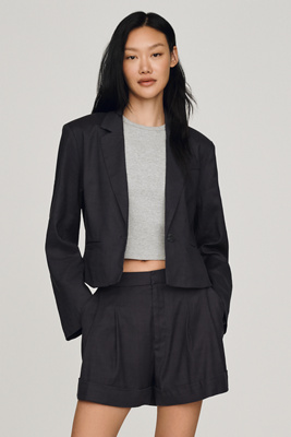 Maeve Avery European Linen Stretch Roll Cuff Shorts In Blue