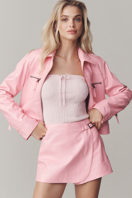 Maeve Faux-leather Skort In Pink