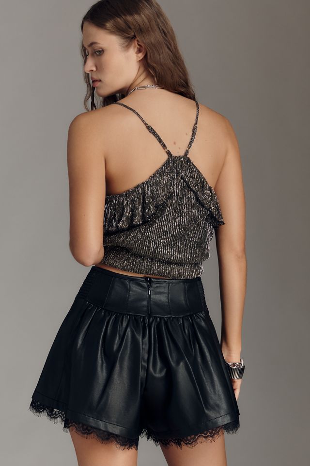 By Anthropologie Faux-Leather Pleated Shorts #3