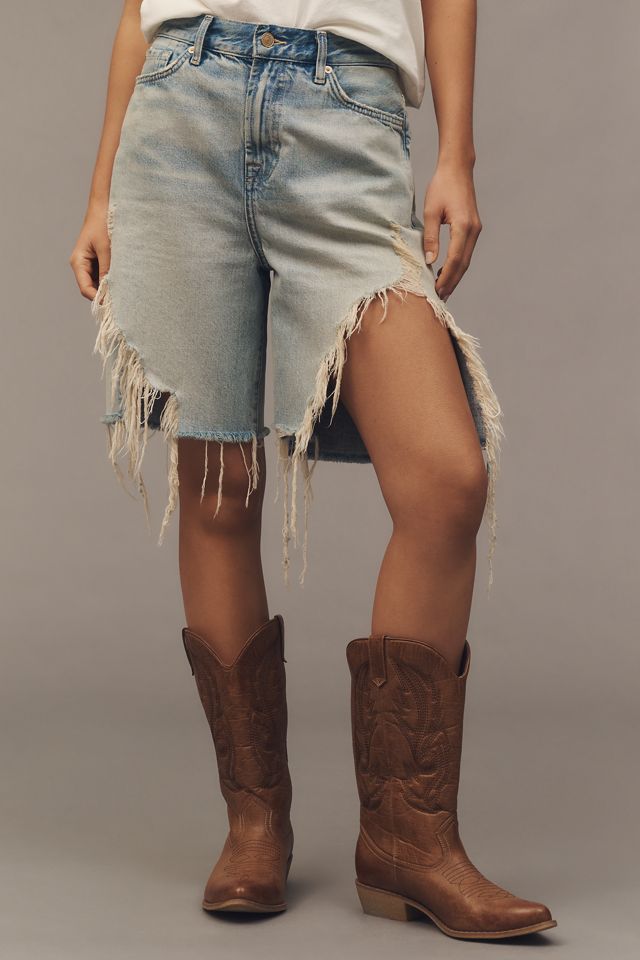 7 For All Mankind Lola Frayed Denim Shorts | Anthropologie