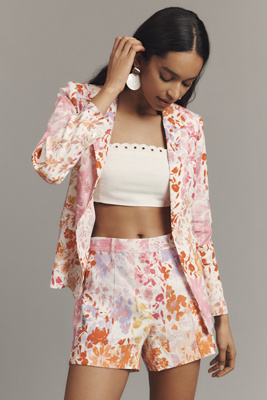 Derek Lam 10 Crosby Freja Floral Print Linen Blend Shorts In Pink