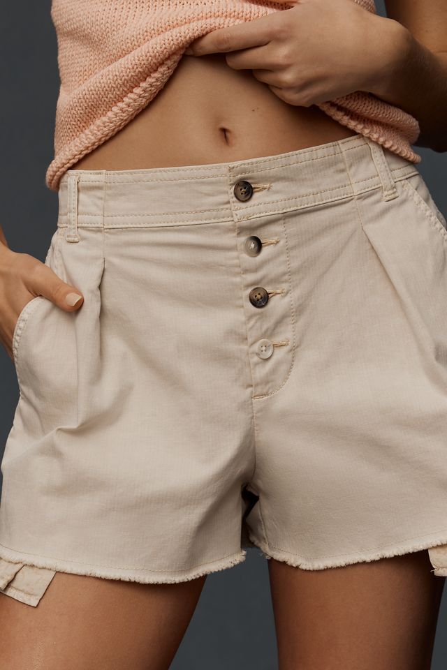 By Anthropologie Linen Blend Pleated Button-Front Shorts #1