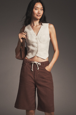 Pilcro Linen Blend Drawstring Bermuda Shorts In White