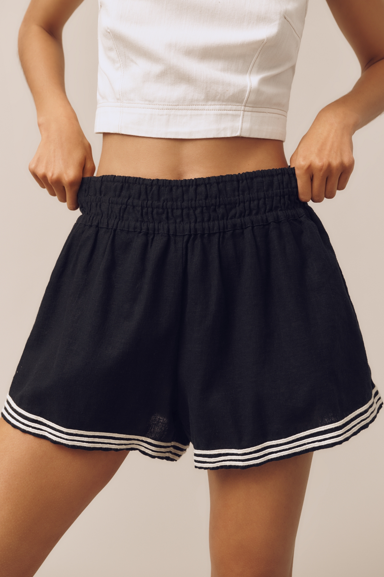 The Somerset Striped Trim Linen Cotton Shorts