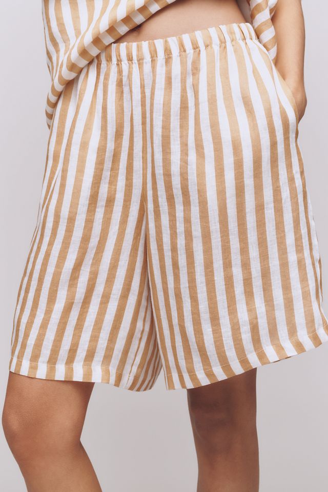 Maeve Linen Striped Bermuda Shorts #1