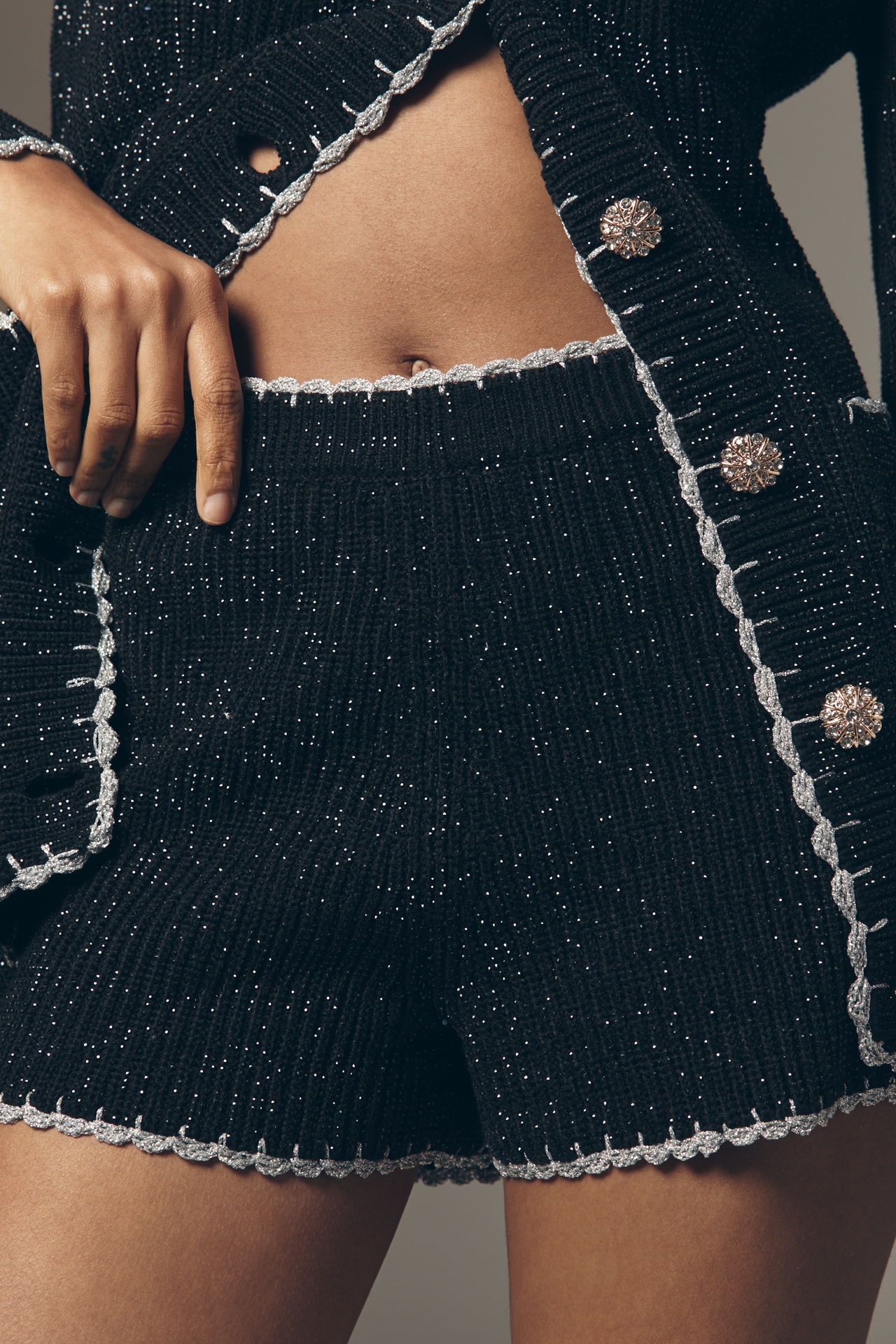 By Anthropologie Encrusted High-Rise Knit Shorts