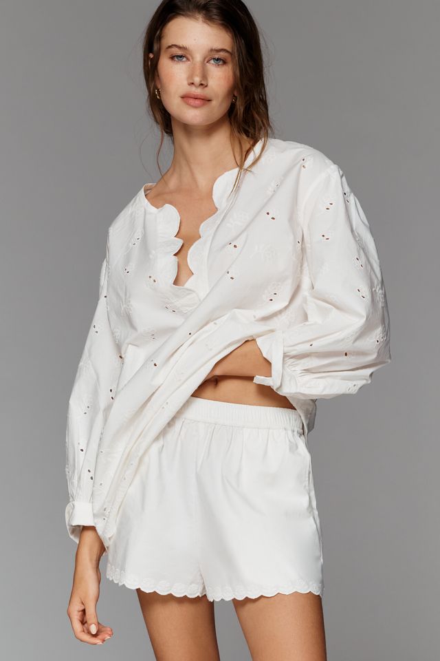 High-Rise Cotton Poplin Eyelet Shorts #4